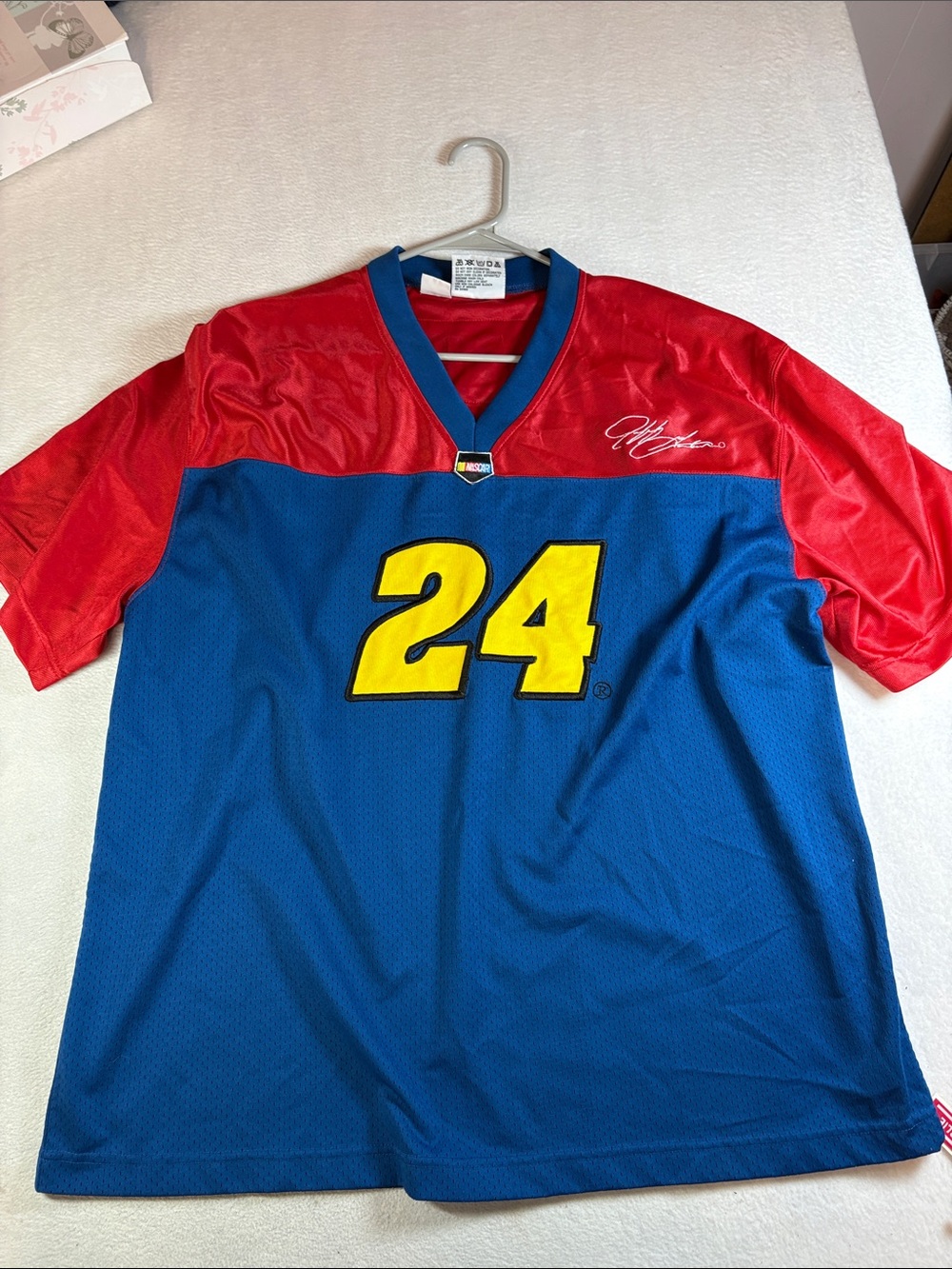 Men's Jeff Gordon Blue & Red #24 Athletic Jersey with Yellow Number